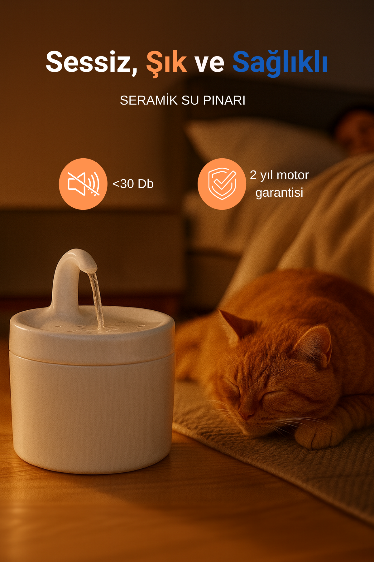 Seramik Kedi Köpek Su Pınarı - Sessiz Motorlu Su Sebili - Premium Tasarım