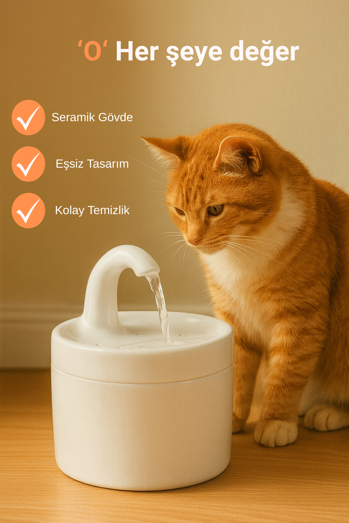 Seramik Kedi Köpek Su Pınarı - Sessiz Motorlu Su Sebili - Premium Tasarım