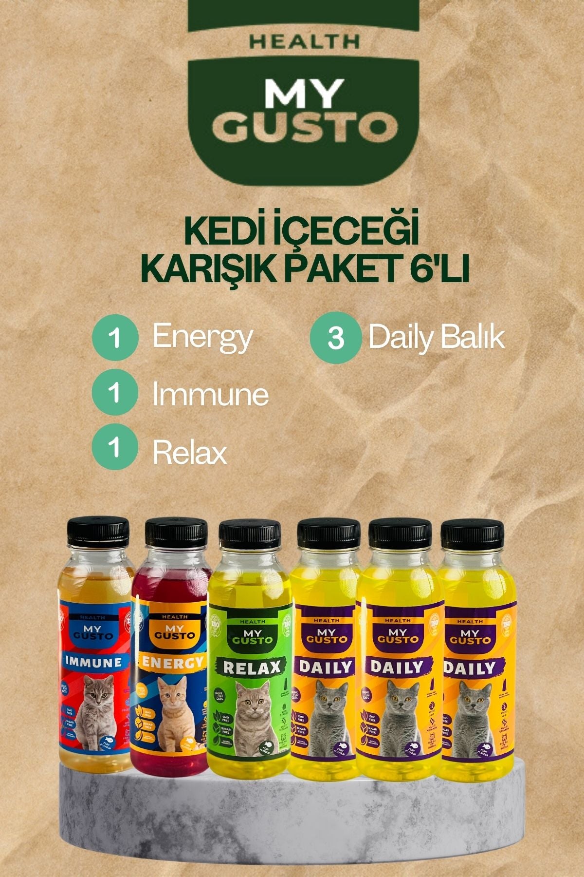 Daily ve Health 6'lı Paket Kedi İçeceği (Daily-Relax-Immune-Energy) 300 ml
