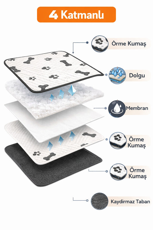 Premium Yıkanabilir Köpek Eğitim Çiş Pedi 70x90 cm – 4 Katmanlı, Yüksek Emicilik, Kaydırmaz Taban