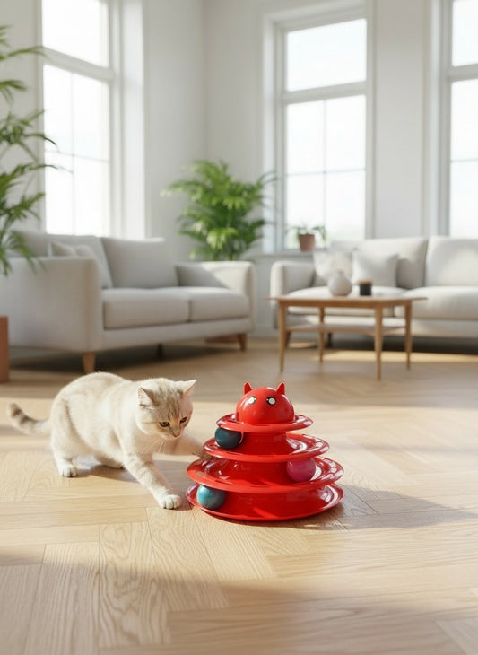 Üç Katlı - Üç Toplu Kedi Zeka Oyuncağı