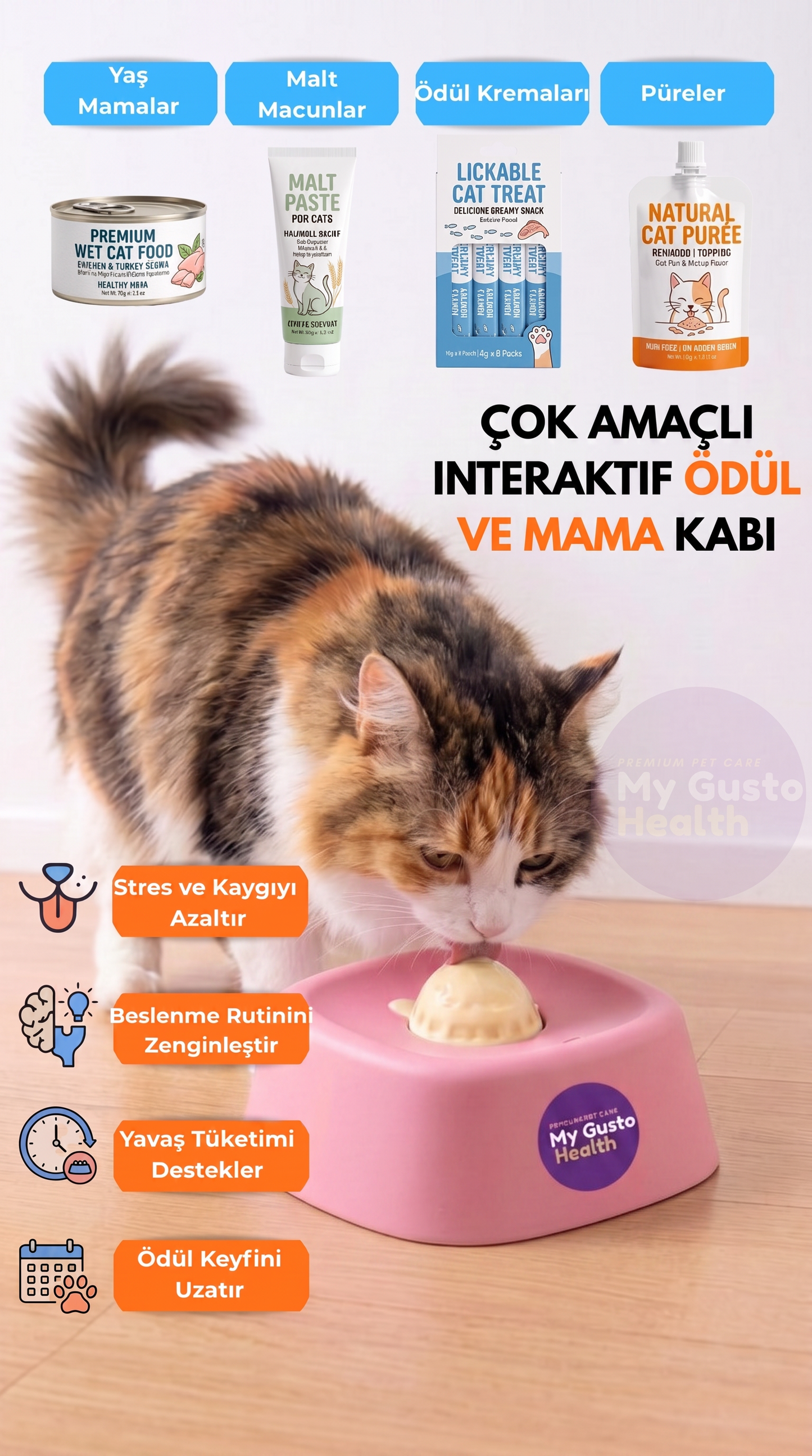 Çok Amaçlı İnteraktif Kedi Mama ve Ödül Kabı, Kedi Yalama Topu