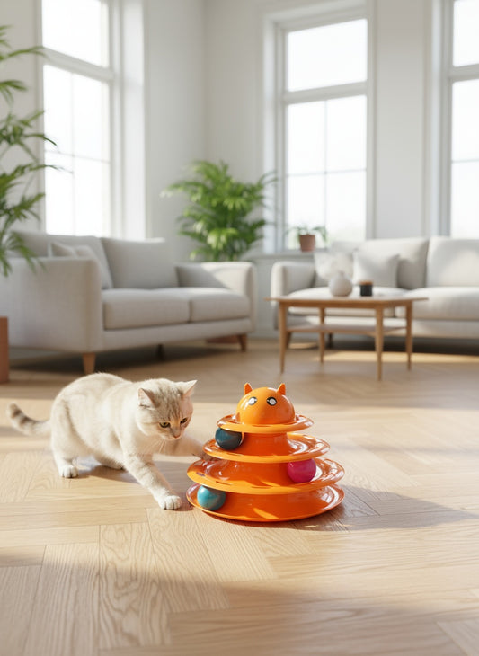 Üç Katlı - Üç Toplu Kedi Zeka Oyuncağı
